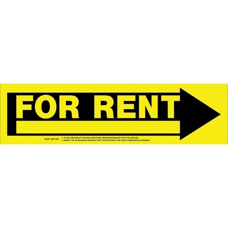 HILLMAN English Yellow For Rent Sign 6 in. H X 24 in. W, 6PK 843316
